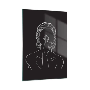 Obraz na szkle - Minimalistyczna sylwetka kobiety z gestem ciszy - 50x70cm - Piękno rozkwita w ciszy - Nowoczesna dekoracja ścienna do salonu, kuchni i sypialni ARTTOR