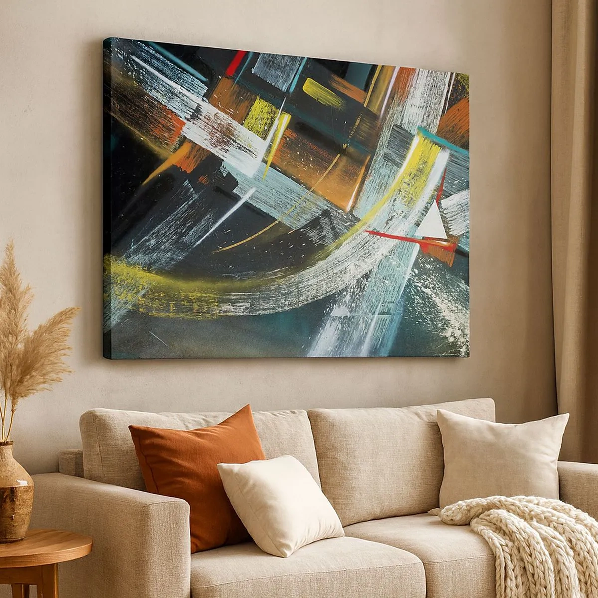 Obraz na płótnie - Kolorowe abstrakcyjne pociągnięcia pędzla - 70x50cm - Energia ruchu - Nowoczesna dekoracja ścienna do salonu i sypialni ARTTOR