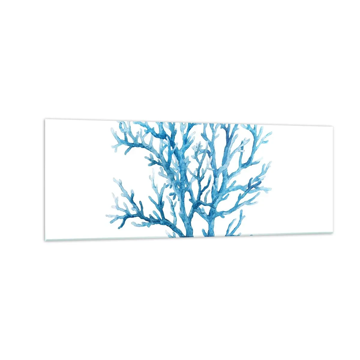 Obraz na szkle - Błękitny koral na białym tle o minimalistycznym charakterze - 140x50cm - Morski filigran - Nowoczesna dekoracja ścienna do salonu i sypialni ARTTOR