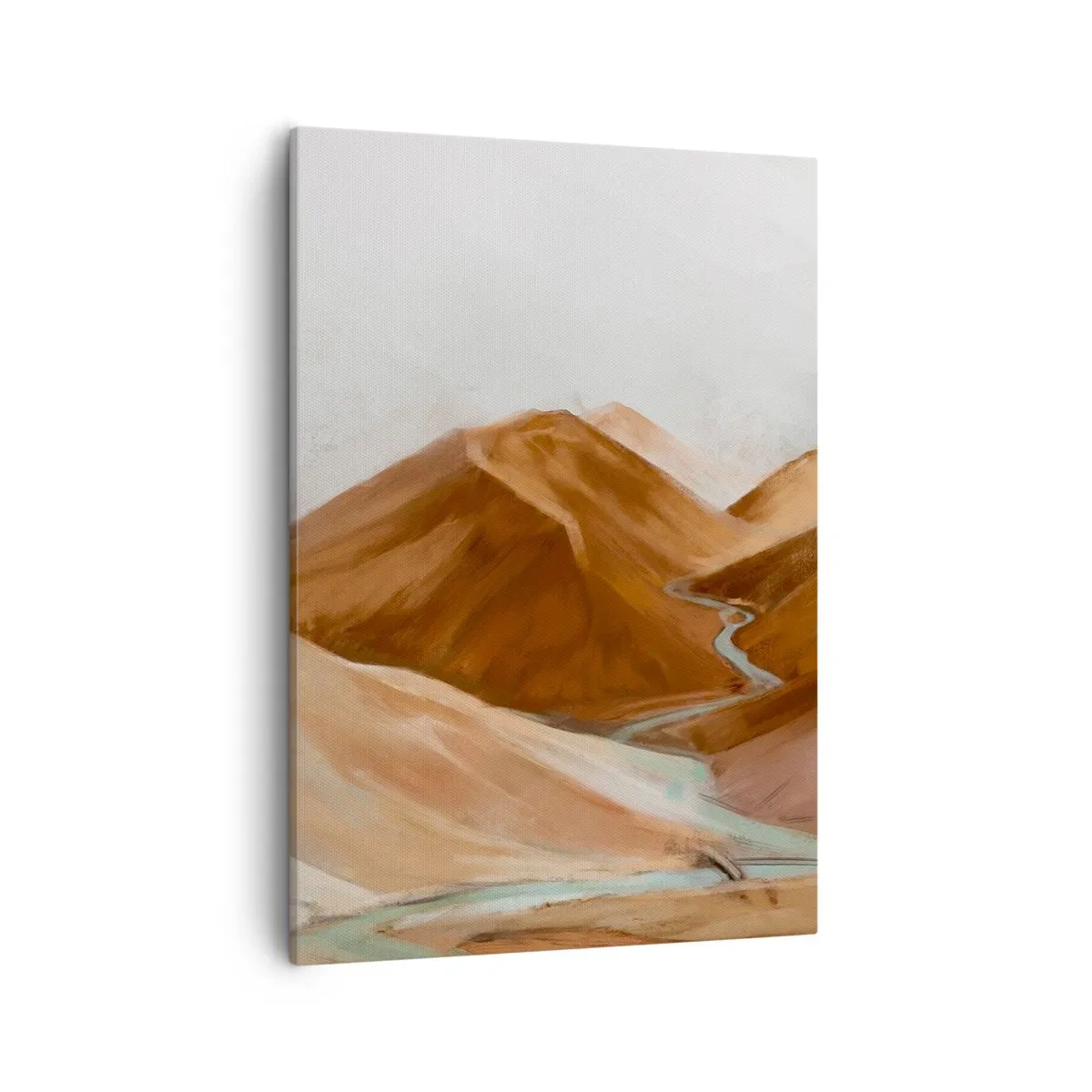Obraz na płótnie - Piaszczyste wzgórza z wijącą się rzeką w ciepłych, ziemistych tonach - 50x70cm - Do źródła - Nowoczesna dekoracja ścienna do salonu, kuchni i sypialni ARTTOR