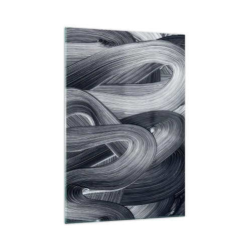 Obraz na szkle - Czarno-biała abstrakcja z dynamicznymi pociągnięciami pędzla - 70x100cm - Płynność rzeczywistości - Nowoczesna dekoracja ścienna do salonu i sypialni ARTTOR