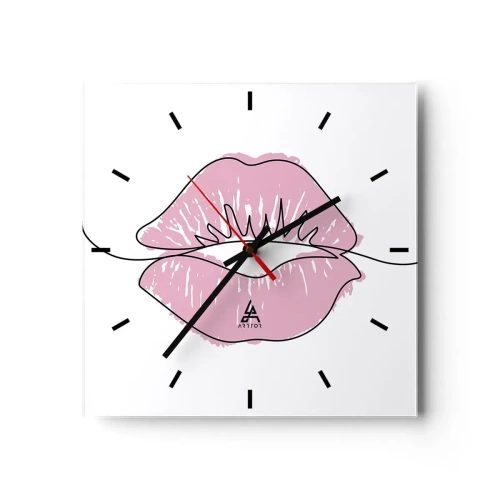 Zegar ścienny - Minimalistyczny rysunek ust w różowym odcieniu - 30x30cm - Gotowy do pocałunku? - Nowoczesna dekoracja ścienna do salonu i sypialni ARTTOR