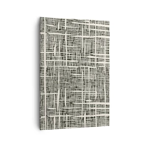 Obraz na płótnie - Geometryczny wzór przypominający siatkę na jasnym tle - 70x100cm - Kompozycja utkana - Nowoczesna dekoracja ścienna do salonu i sypialni ARTTOR