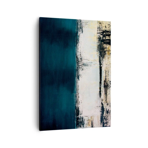 Obraz na płótnie - Abstrakcyjna kompozycja w odcieniach granatu, bieli i złota - 50x70cm - Kompozycja horyzontalna - Nowoczesna dekoracja ścienna do salonu, kuchni i sypialni ARTTOR