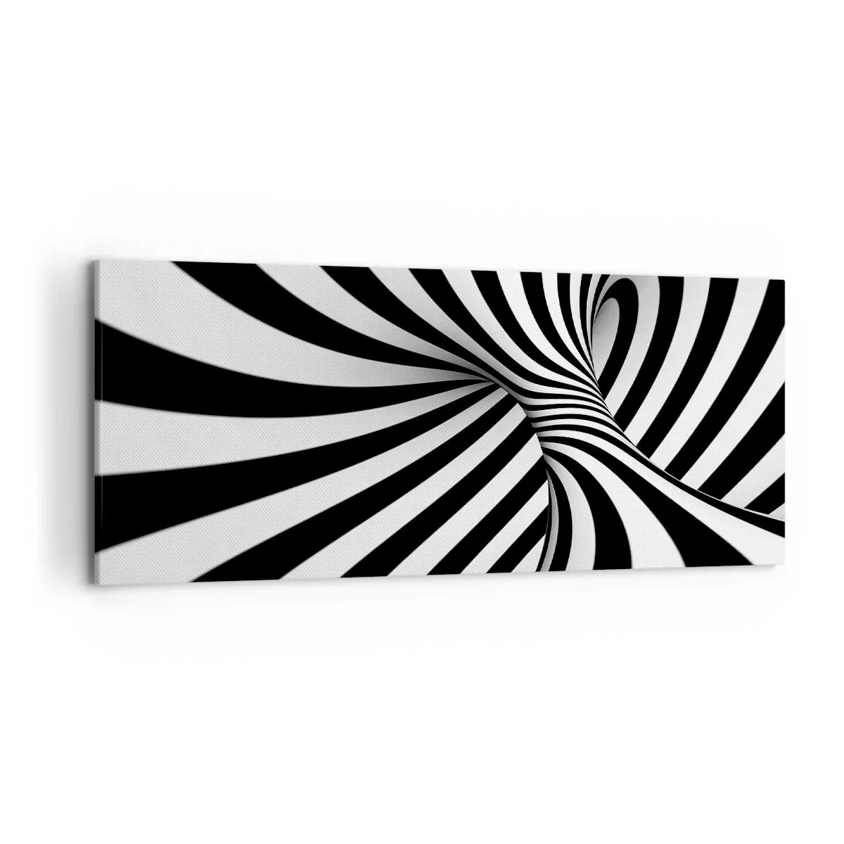 Obraz na płótnie - Abstrakcyjny tunel z czarno-białymi pasami w spirali - 120x50cm - Kompozycja: tańcząca przestrzeń - Nowoczesna dekoracja ścienna do salonu i sypialni ARTTOR