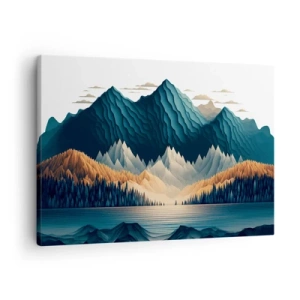 Obraz na płótnie - Malownicze góry nad jeziorem o zachodzie słońca - 70x50cm - Pejzaż górski doskonały - Nowoczesna dekoracja ścienna do salonu i sypialni ARTTOR