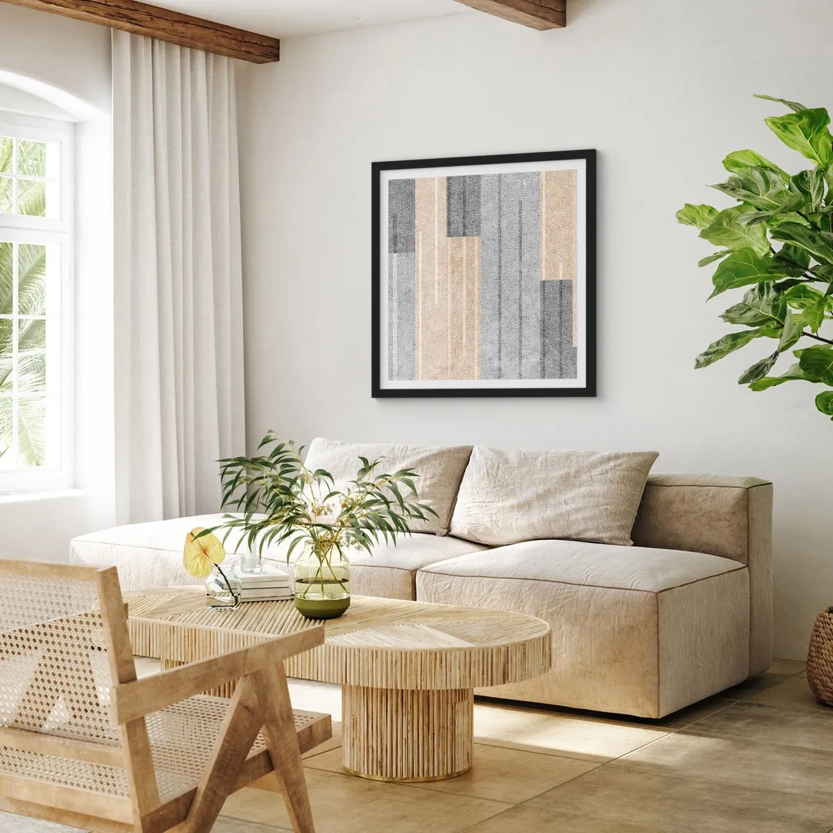 Plakat w czarnej ramie - Kompozycja: trzymać pion - 50x50 cm