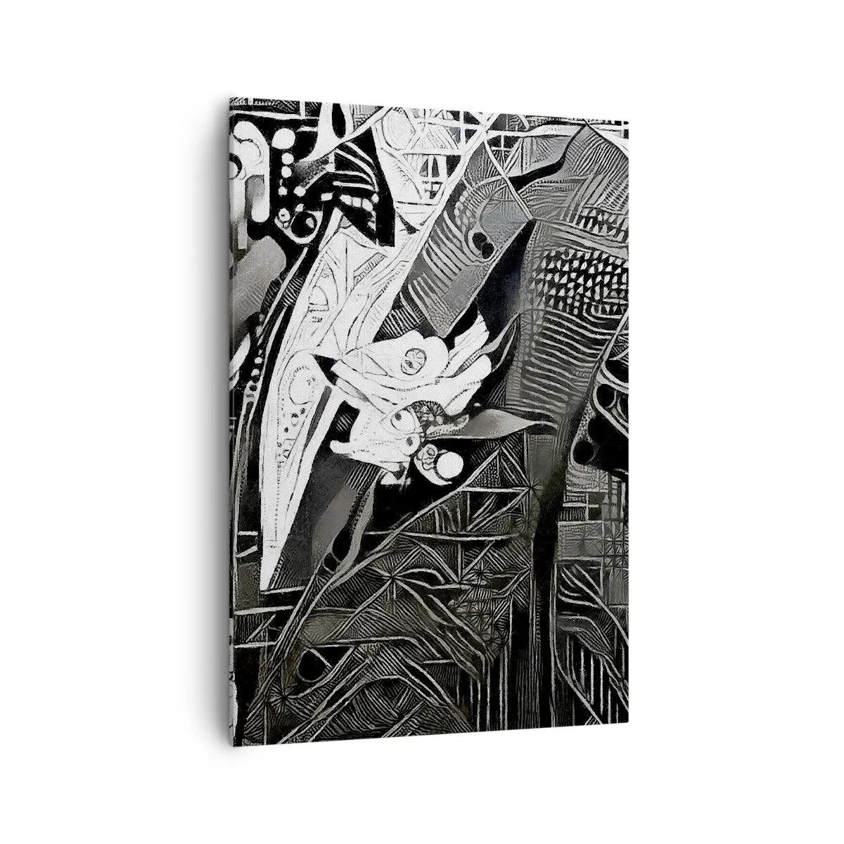 Obraz na płótnie - Elegancka abstrakcja z mężczyzną w garniturze w czerni i bieli - 70x100cm - Tylko na pozór szary człowiek - Nowoczesna dekoracja ścienna do salonu i sypialni ARTTOR
