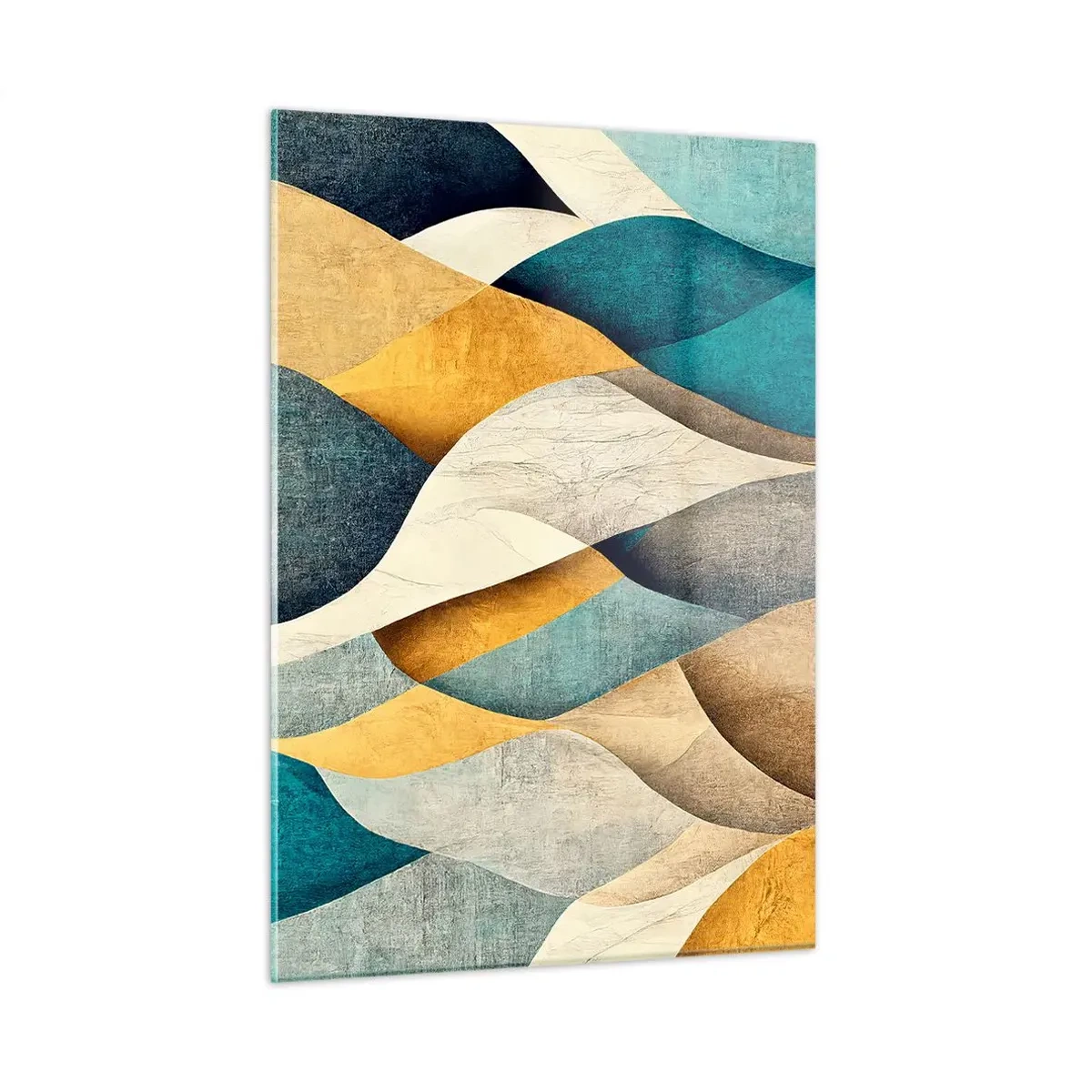 Obraz na szkle - Abstrakcyjne kształty w odcieniach żółci i błękitu - 50x70cm - Rytm i falowanie - Nowoczesna dekoracja ścienna do salonu, kuchni i sypialni ARTTOR