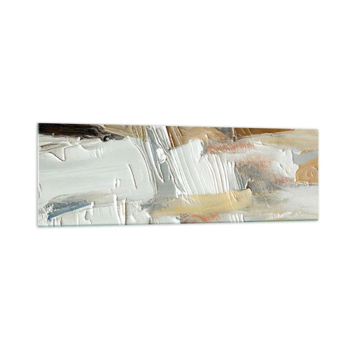 Obraz na szkle - Teksturalna abstrakcja w odcieniach ziemi i bieli - 160x50cm - Barwne nawarstwienia - Nowoczesna dekoracja ścienna do salonu i sypialni ARTTOR