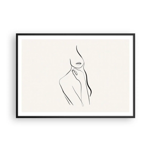 Plakat w czarnej ramie - Minimalistyczny szkic sylwetki kobiety na jasnym tle - 100x70cm - Fala melancholii - Nowoczesna dekoracja ścienna do salonu i sypialni ARTTOR