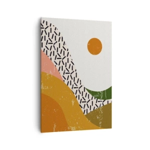 Obraz na płótnie - Kolorowa abstrakcja inspirowana krajobrazem górskim i słońcem - 70x100cm - Abstrakcja słoneczna - Nowoczesna dekoracja ścienna do salonu i sypialni ARTTOR