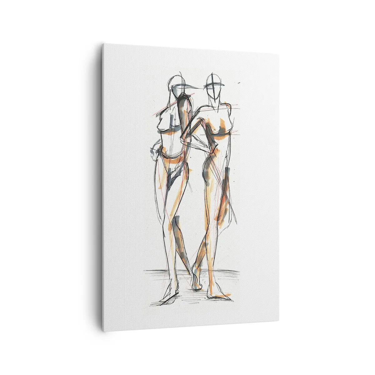 Obraz na płótnie - Artystyczny szkic dwóch sylwetek na białym tle - 70x100cm - Studium wdzięku - Nowoczesna dekoracja ścienna do salonu i sypialni ARTTOR