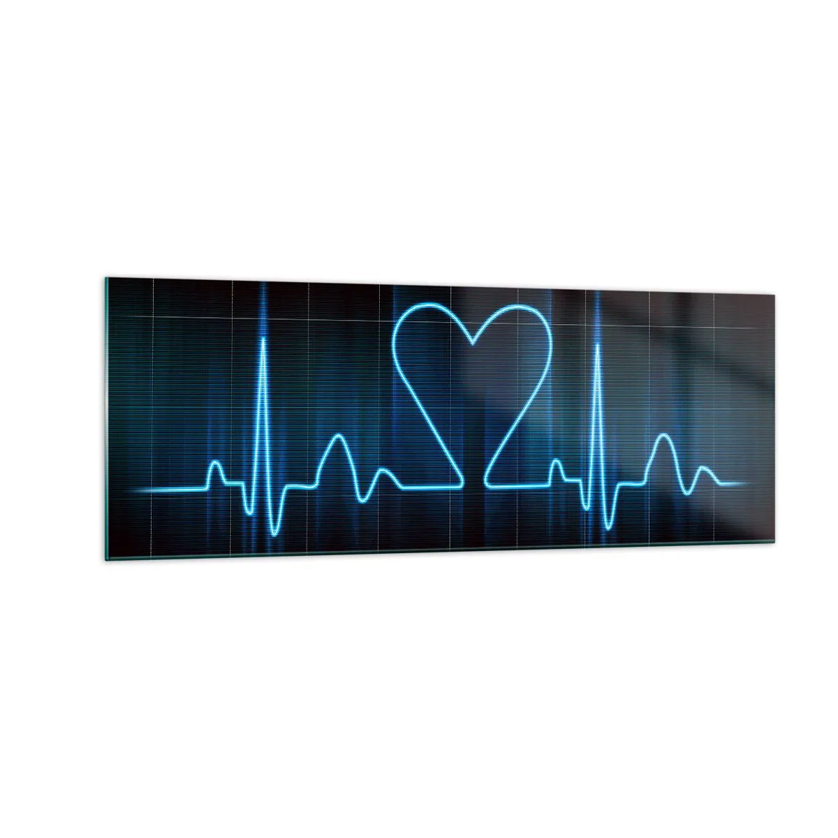 Obraz na szkle - Linia życia z sercem na tle monitoringu medycznego w odcieniach niebieskiego - 140x50cm - W rytmie serca - Nowoczesna dekoracja ścienna do salonu i sypialni ARTTOR