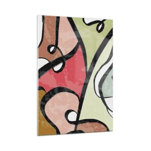 Obraz na szkle - Kolorowa abstrakcja z czarnymi liniami - 50x70cm - Piruety wśród barw - Nowoczesna dekoracja ścienna do salonu, kuchni i sypialni ARTTOR
