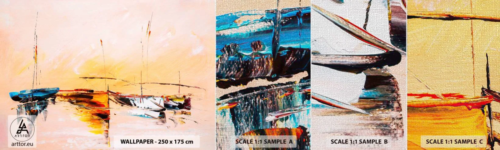 Fototapeta Próbka Premium Canvas - Wieczór w przystani - Łódki, Żaglówki, Sztuka - 100x30 cm