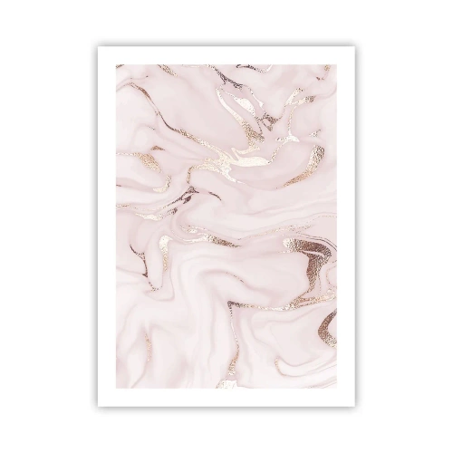 Plakat - Elegancki wzór marmuru w odcieniach różu ze złotymi akcentami - 50x70cm - W różowym szale - Nowoczesna dekoracja ścienna do salonu, kuchni i sypialni ARTTOR