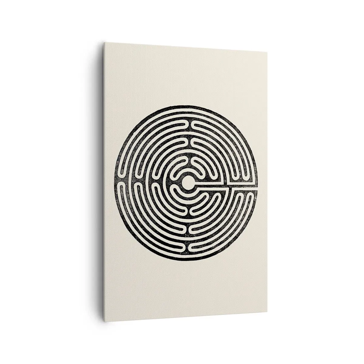 Obraz na płótnie - Czarno-biały okrągły labirynt na jasnym tle - 80x120cm - Tajemniczy porządek - Nowoczesna dekoracja ścienna do salonu i sypialni ARTTOR