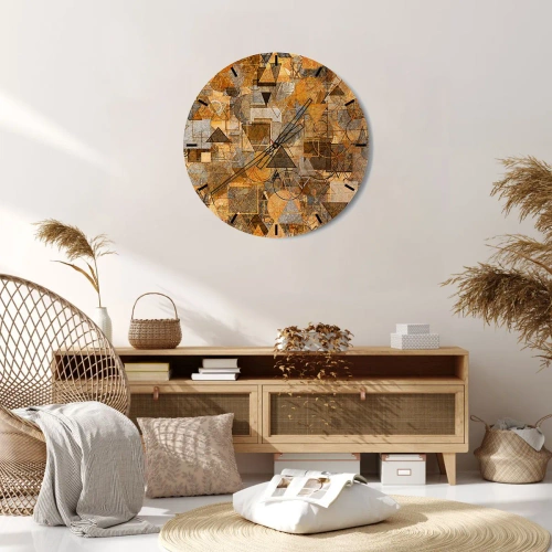Zegar ścienny - Abstrakcyjny wzór geometryczny w odcieniach złota i brązu - 30x30cm - Świat ujęty w formę - Nowoczesna dekoracja ścienna do salonu, kuchni i sypialni ARTTOR