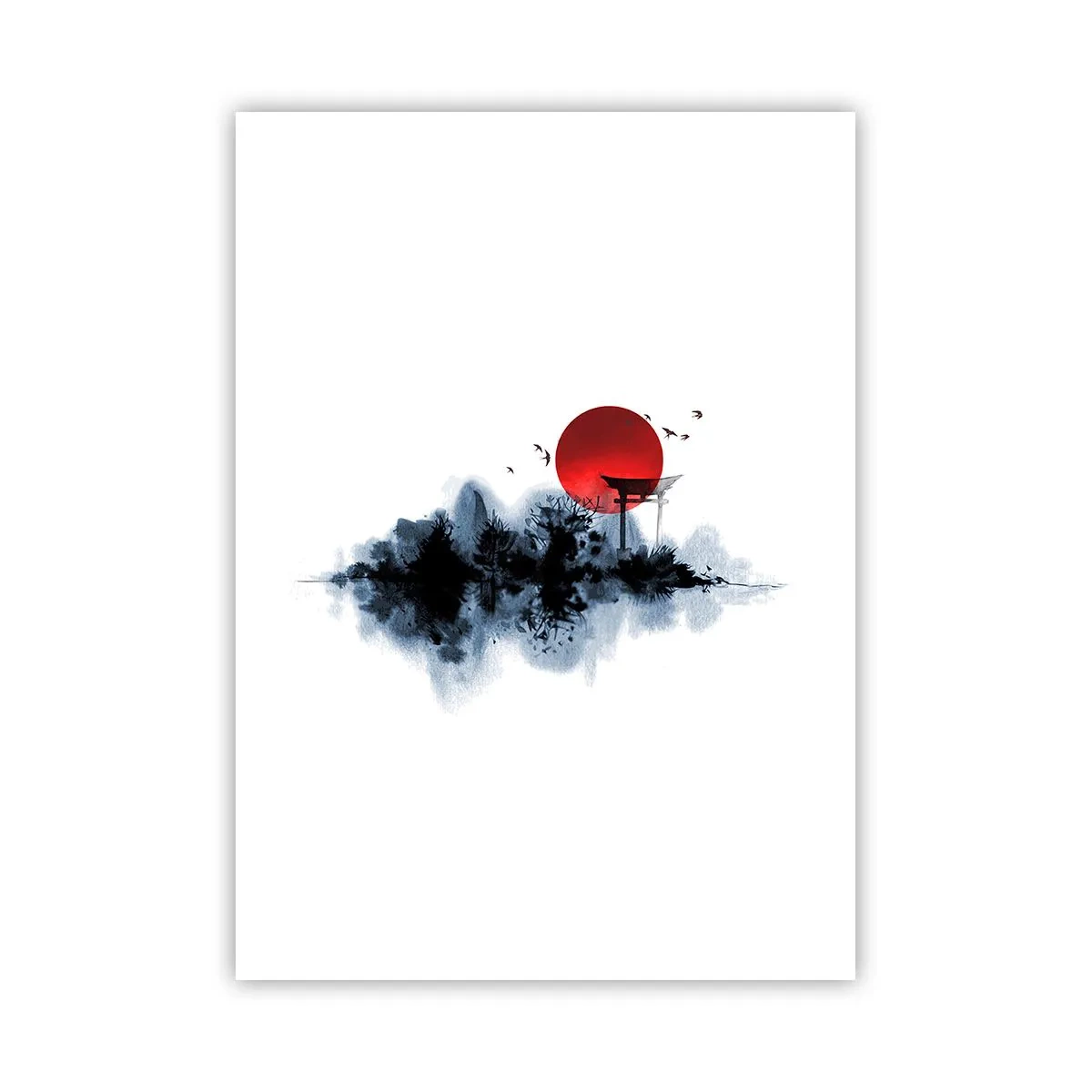 Plakat - Czerwona tarcza słońca nad japońską bramą Torii - 50x70cm - Japoński widok - Nowoczesna dekoracja ścienna do salonu, kuchni i sypialni ARTTOR