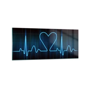 Obraz na szkle - Linia życia z sercem na tle monitoringu medycznego w odcieniach niebieskiego - 120x50cm - W rytmie serca - Nowoczesna dekoracja ścienna do salonu i sypialni ARTTOR