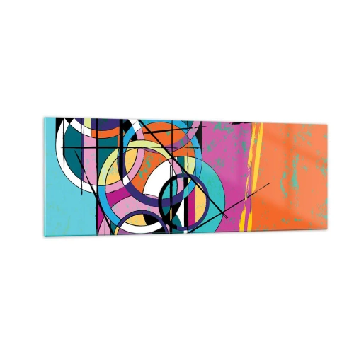 Obraz na szkle - Kolorowa abstrakcja z geometrycznymi okręgami - 140x50cm - Koło za kołem - Nowoczesna dekoracja ścienna do salonu i sypialni ARTTOR