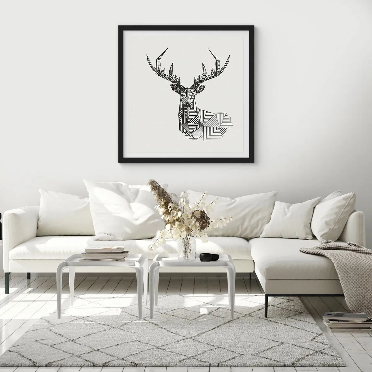 Plakat w czarnej ramie - Jeleń w kubistycznym stylu - 50x50 cm