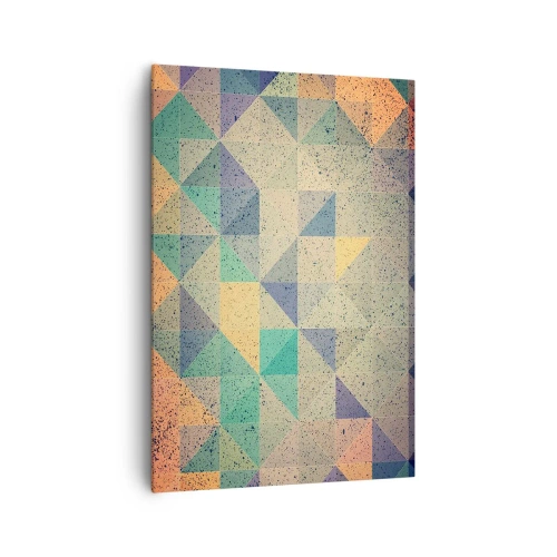 Obraz na płótnie - Kolorowa kompozycja geometrycznych trójkątów w pastelowych odcieniach - 70x100cm - Republika trójkątów - Nowoczesna dekoracja ścienna do salonu i sypialni ARTTOR