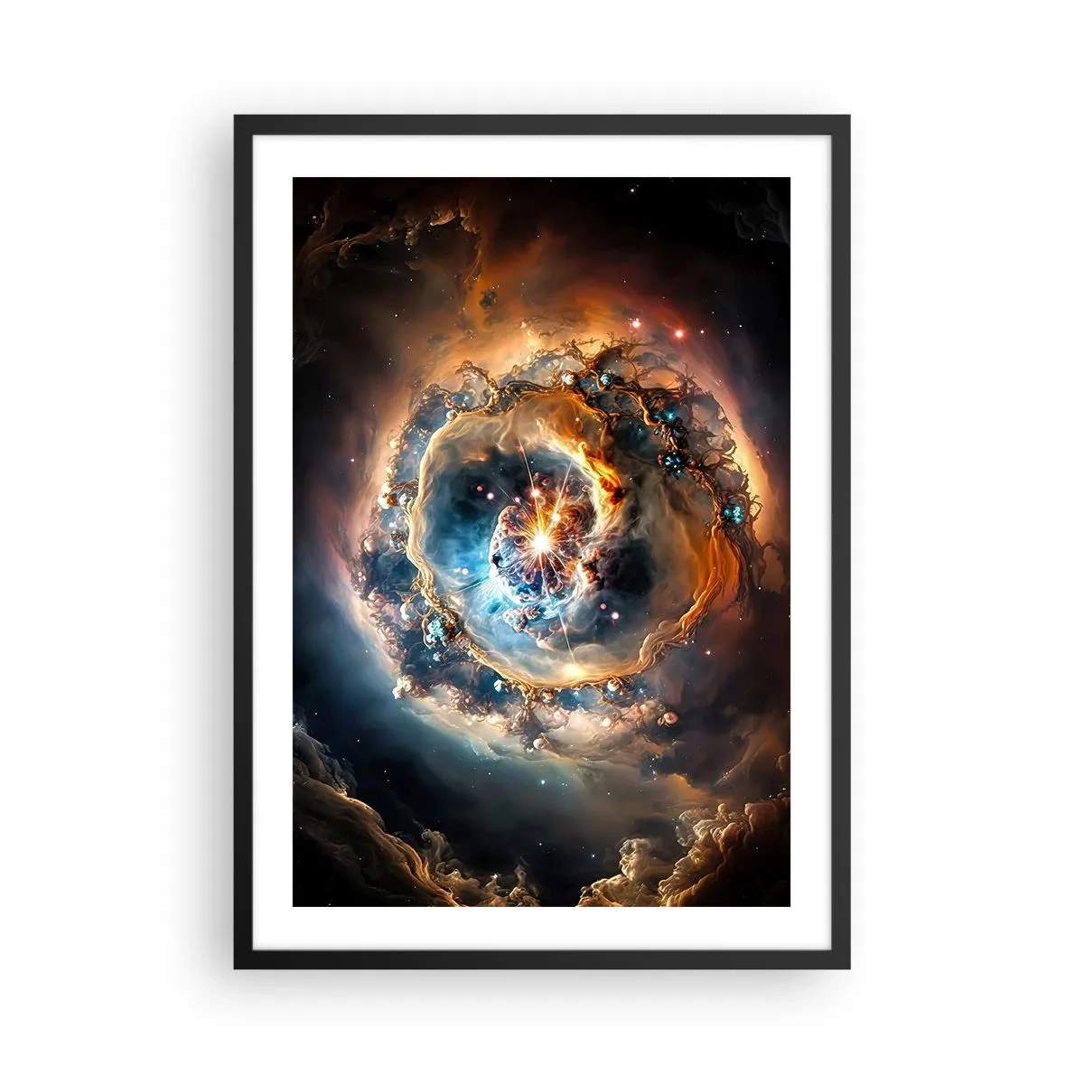 Plakat w czarnej ramie - Początek - Kosmiczna eksplozja światła i energii w galaktycznej przestrzeni - 50x70cm