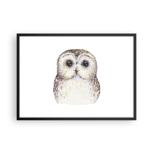 Plakat w czarnej ramie - Portret sowy na jasnym tle z delikatnymi kolorami - 70x50cm - Spójrz mi w oczy - Nowoczesna dekoracja ścienna do salonu i sypialni ARTTOR