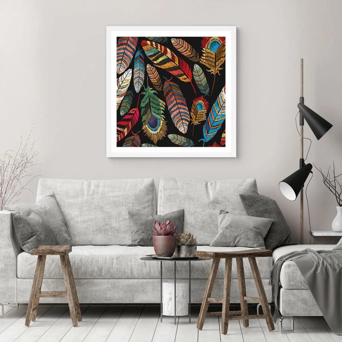 Plakat w białej ramie - Ptasi karnawał - 50x50 cm