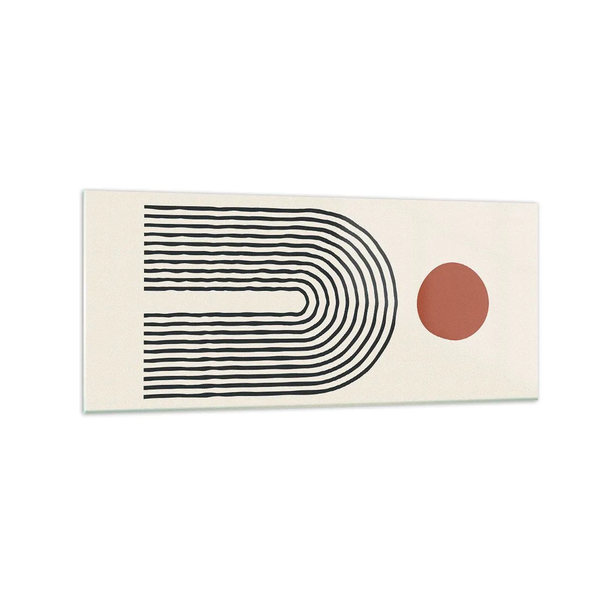 Obraz na szkle - Nowoczesny abstrakcyjny wzór z liniami i czerwonym okręgiem - 120x50cm - Magnetyzm kształtów i barw - Nowoczesna dekoracja ścienna do salonu i sypialni ARTTOR