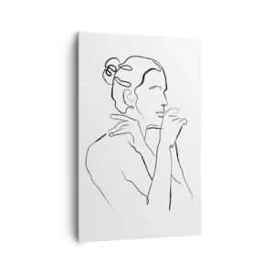 Obraz na płótnie - Minimalistyczna linia konturowa kobiecej sylwetki na białym tle - 80x120cm - Akt: zmysłowe misterium - Nowoczesna dekoracja ścienna do salonu i sypialni ARTTOR