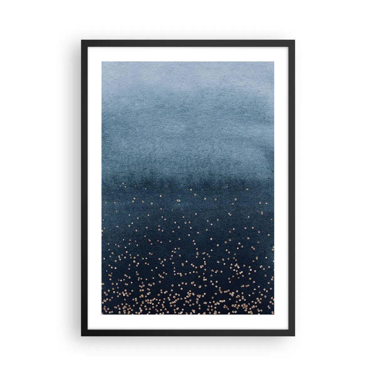 Plakat w czarnej ramie - Gradient w odcieniach niebieskiego z złotymi akcentami - 50x70cm - Kompozycja – niebieskie fazy - Nowoczesna dekoracja ścienna do salonu i sypialni ARTTOR