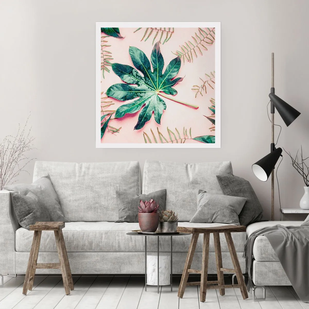 Plakat - Studium zieleni na różowym tle - 40x40 cm