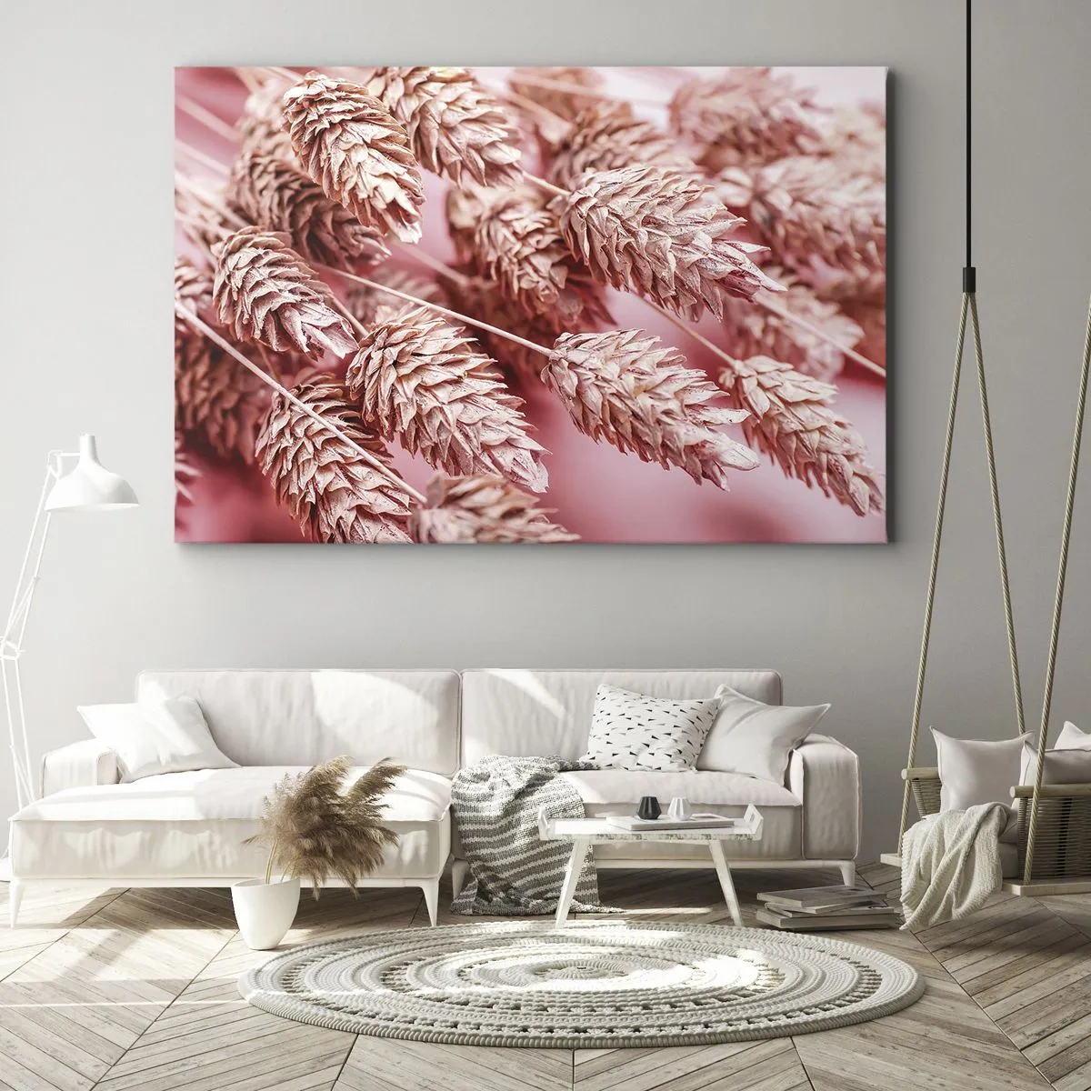 Obraz na płótnie - Zbliżenie na kłosy w różowym odcieniu - 70x50cm - Kwietna kaskada w różu - Nowoczesna dekoracja ścienna do salonu i sypialni ARTTOR