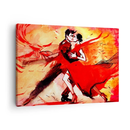Obraz na płótnie - Purpurowy rytm namiętności - Para tańcząca tango w czerwonych tonacjach na dynamicznym tle - 70x50cm