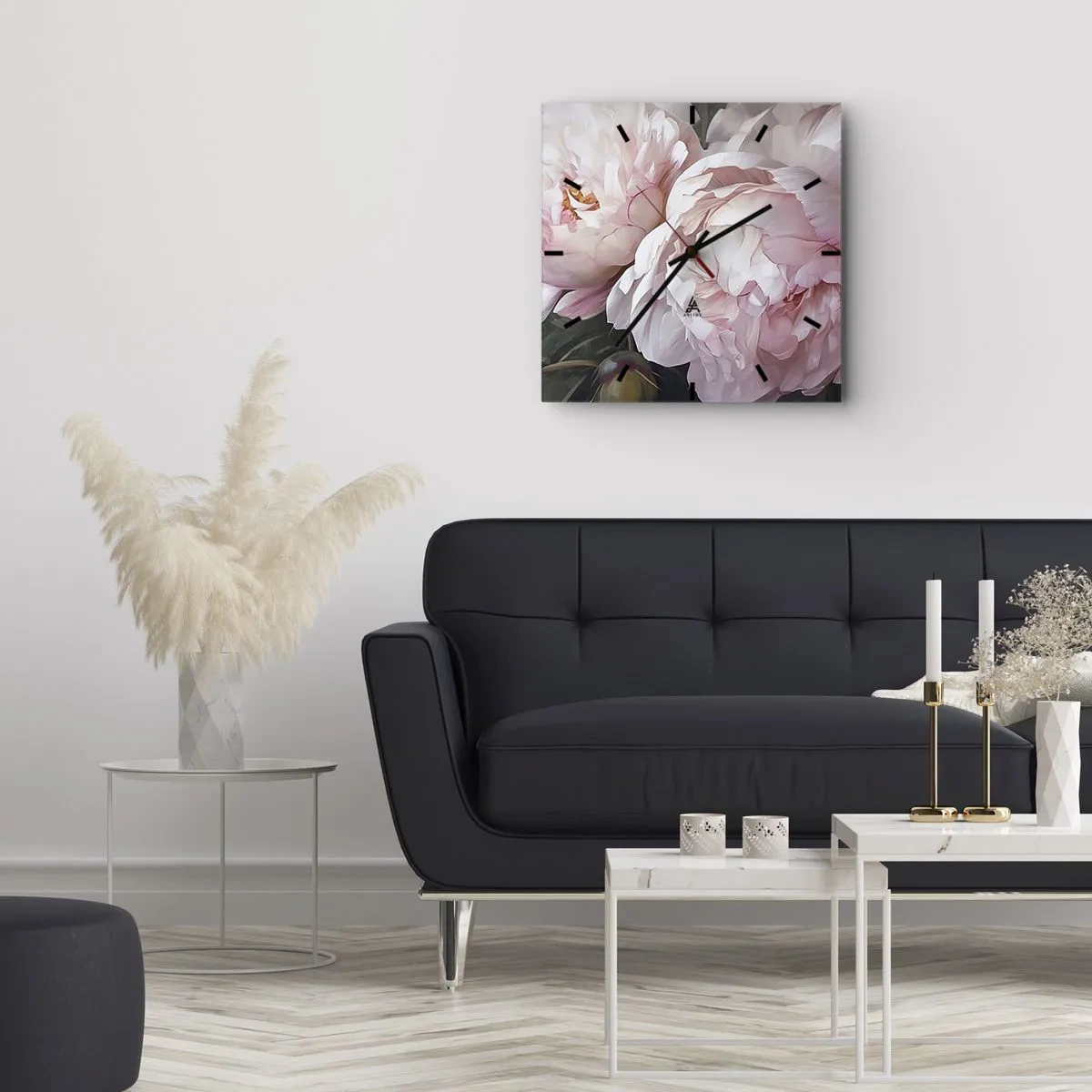 Zegar ścienny - Delikatne różowe piwonie w pełnym rozkwicie - 30x30cm - Zatrzymane w rozkwicie - Nowoczesna dekoracja ścienna do salonu i sypialni ARTTOR
