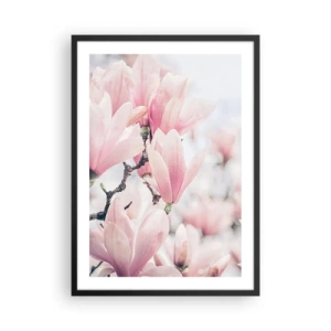 Plakat w czarnej ramie - Różowe magnolie w subtelnej wiosennej scenerii - 50x70cm - Ideał subtelności - Nowoczesna dekoracja ścienna do salonu i sypialni ARTTOR