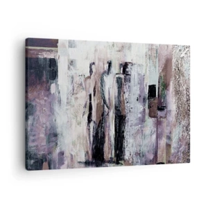 Obraz na płótnie - Abstrakcyjna kompozycja z trzema postaciami w pastelowych barwach - 70x50cm - Tajemnicza trójka - Nowoczesna dekoracja ścienna do salonu i sypialni ARTTOR