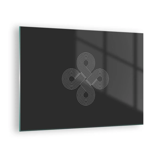 Obraz na szkle - Minimalistyczny biały symbol celtycki na czarnym tle - 70x50cm - W duchu celtyckim - Nowoczesna dekoracja ścienna do salonu i sypialni ARTTOR