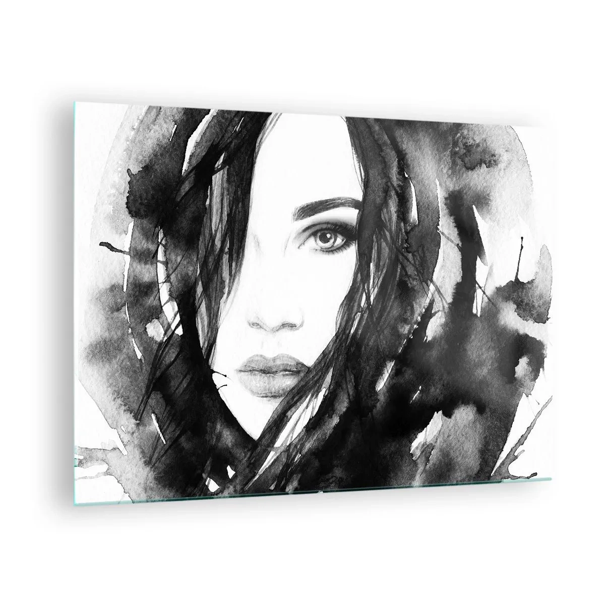 Obraz na szkle - Kobiece czarno-białe portrety w stylu akwareli - 70x50cm - Portret damy w czerni i bieli - Nowoczesna dekoracja ścienna do salonu i sypialni ARTTOR