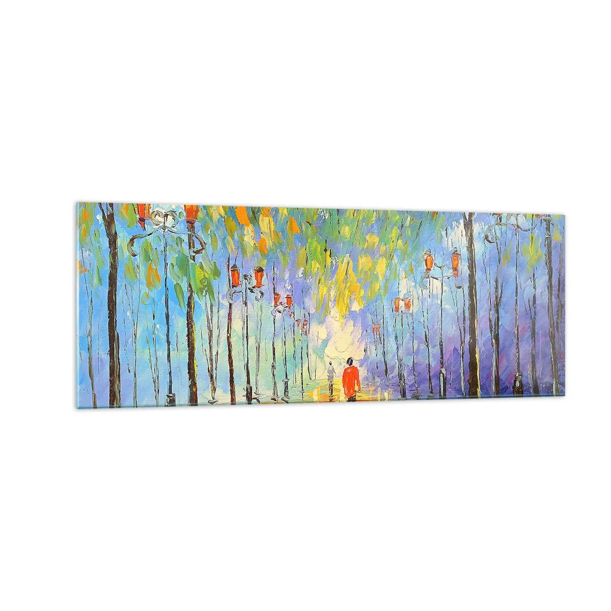 Obraz na szkle - Malowniczy spacer wśród latarni w deszczową noc - 140x50cm - Nocna piosenka deszczu - Nowoczesna dekoracja ścienna do salonu i sypialni ARTTOR