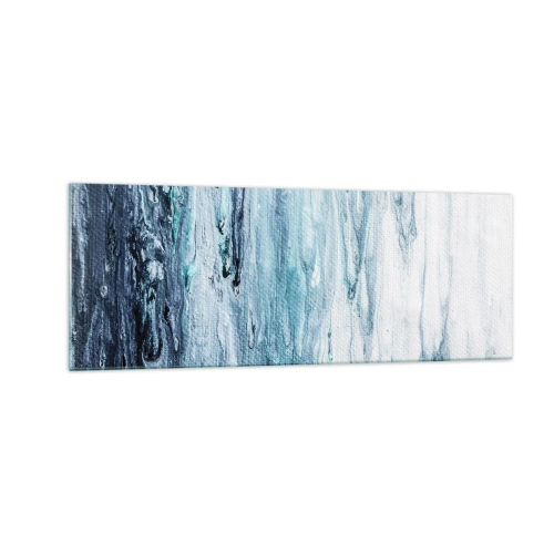 Obraz na szkle - Abstrakcyjne niebieskie i białe smugi przypominające sople lodu - 140x50cm - Sople błękitu - Nowoczesna dekoracja ścienna do salonu i sypialni ARTTOR