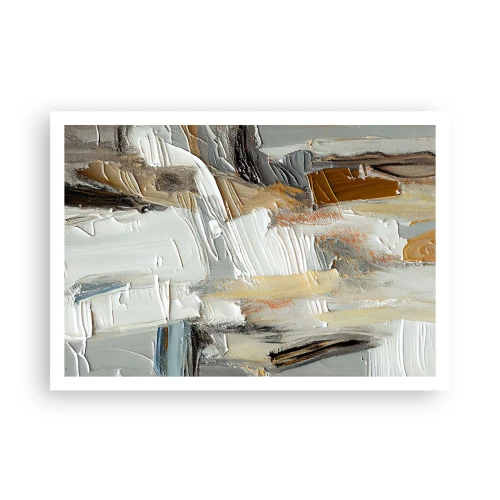 Plakat - Teksturalna abstrakcja w odcieniach ziemi i bieli - 100x70cm - Barwne nawarstwienia - Nowoczesna dekoracja ścienna do salonu i sypialni ARTTOR