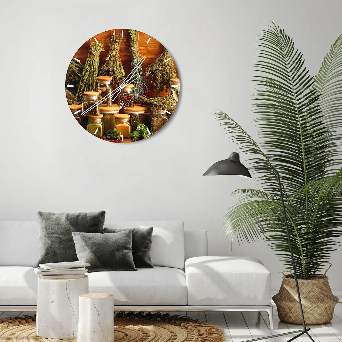 Zegar ścienny - Suszone zioła i przyprawy w kuchennej aranżacji - 30x30cm - Kuchenne czary - Nowoczesna dekoracja ścienna do salonu, kuchni i sypialni ARTTOR