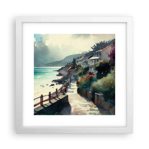 Plakat w białej ramie - Śródziemnomorskie miasteczko - 30x30 cm