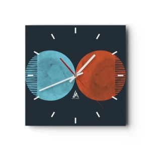 Zegar ścienny - Minimalistyczne dwa koła w kolorach niebieskim i pomarańczowym - 30x30cm - Tylko geometria? - Nowoczesna dekoracja ścienna do salonu i sypialni ARTTOR