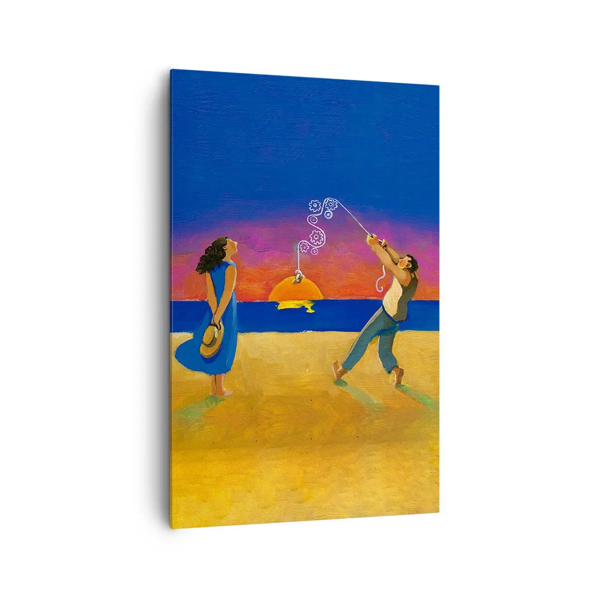 Obraz na płótnie - Postacie nad morzem o zachodzie słońca - 80x120cm - Więcej niż gwiazdka z nieba - Nowoczesna dekoracja ścienna do salonu i sypialni ARTTOR