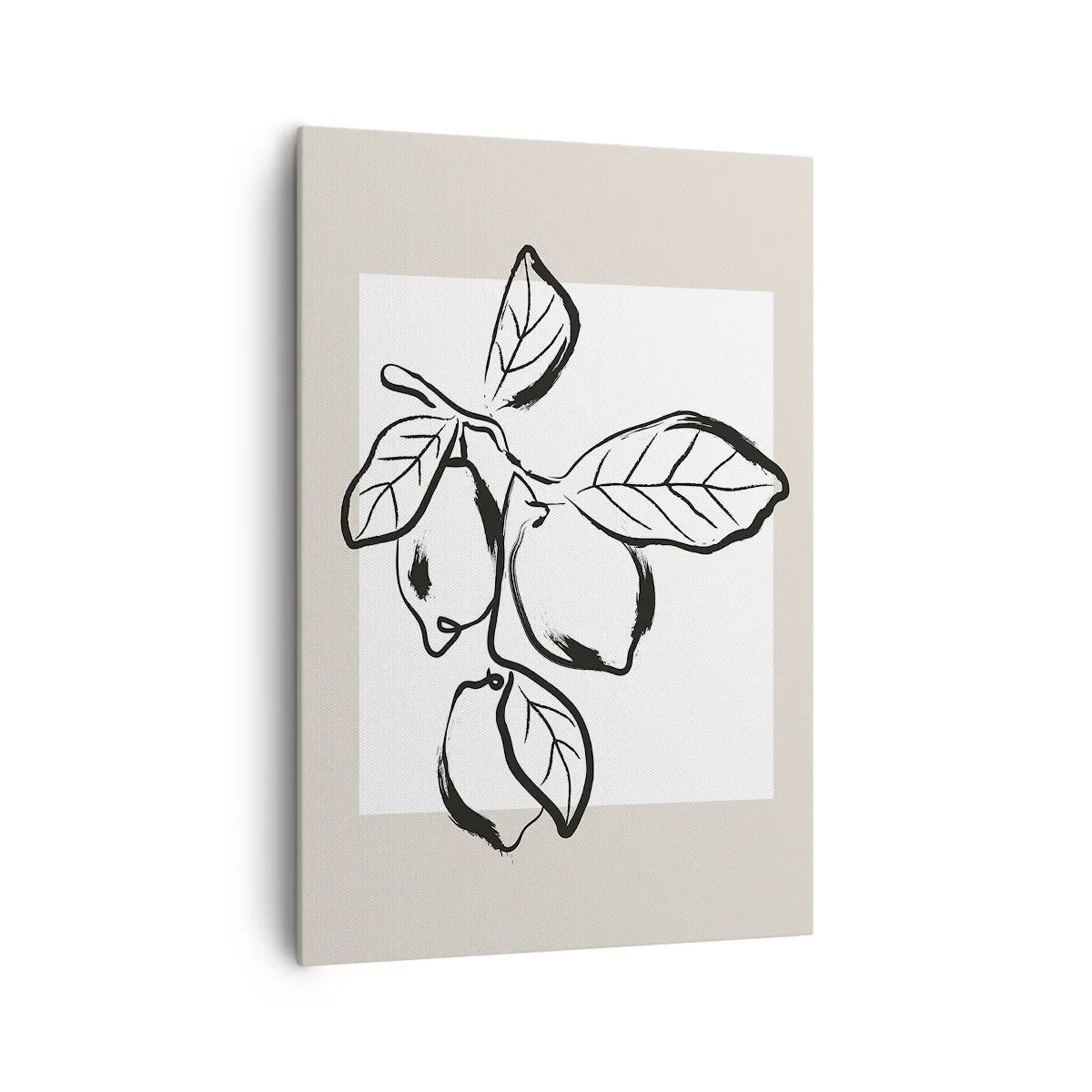 Obraz na płótnie - Minimalistyczna ilustracja cytryn na gałązce w czerni i bieli - 70x100cm - Gdzie cytryna dojrzewa… - Nowoczesna dekoracja ścienna do salonu i sypialni ARTTOR